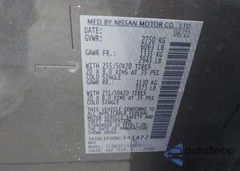 2022 Infiniti Qx60 Luxe Awd z USA, uszkodzony, nr VIN 5N1DL1FS0NC341472